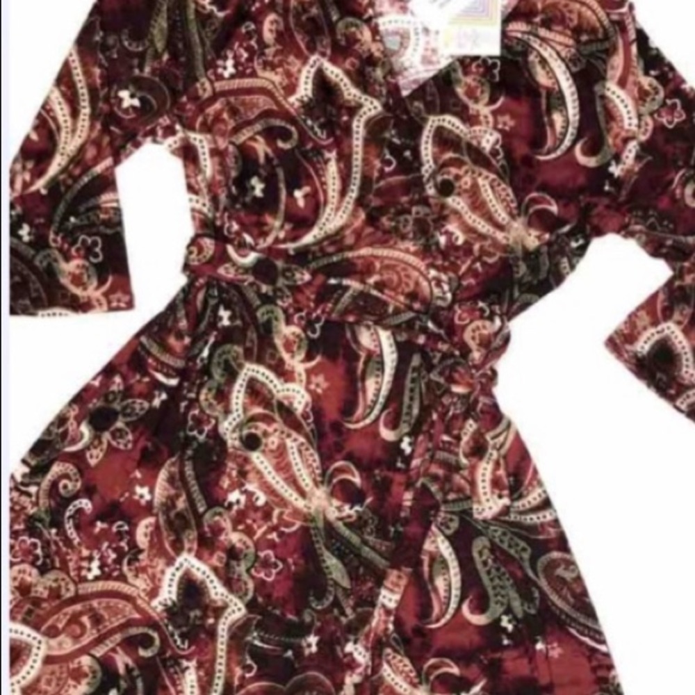 LuLaRoe Paisley Midi Dress in Burgundy, Cream, Olive